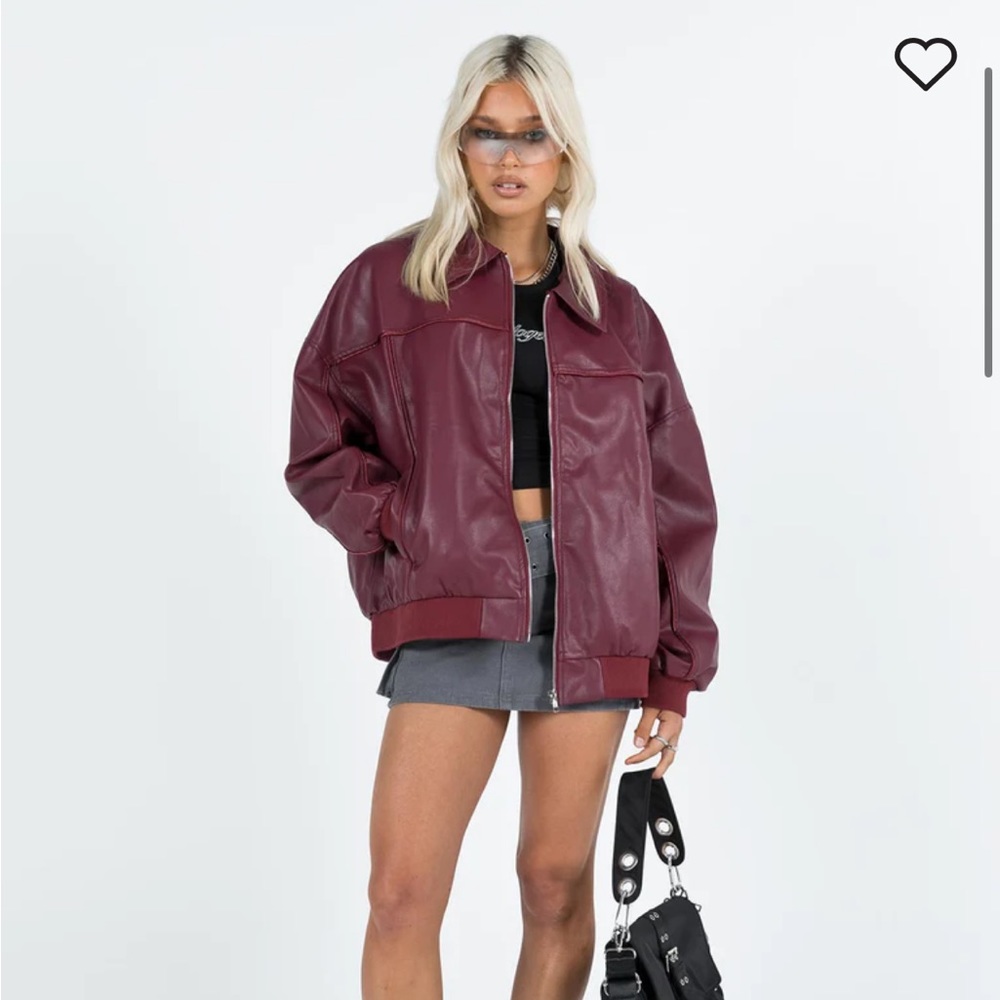 GOLDSMITH FAUX LEATHER BOMBER JACKET BURGUNDY